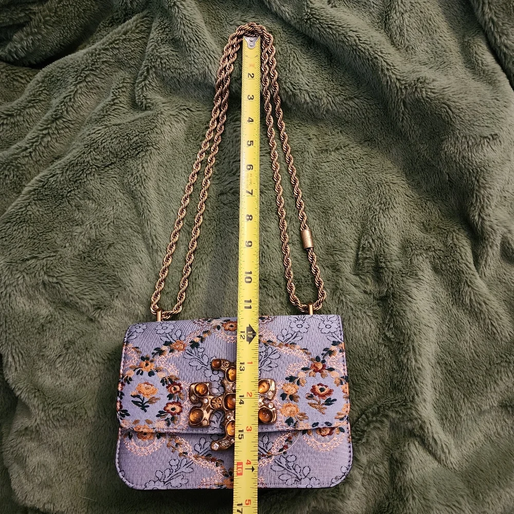 Tory Burch Eleanor Sea Frost Brocade shoulder bag crossbody blue